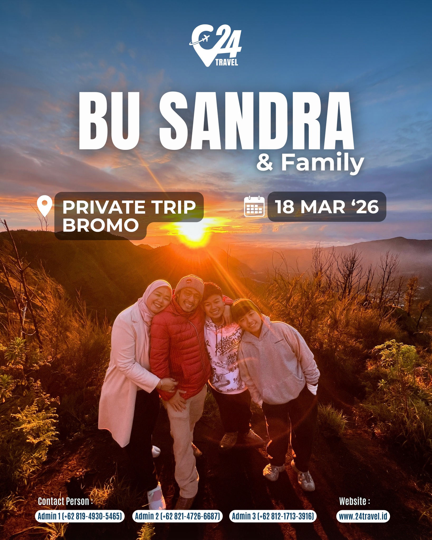 Setiap perjalanan keluarga adalah cerita yang akan terus dikenang.
Private trip memberi ruang untuk menikmati waktu tanpa terburu-buru dan lebih dekat satu sama lain.
Yuk, wujudkan liburan yang nyaman, santai, dan penuh kenangan indah bersama orang tersayang.Info promo & konsultasi klik link bio 👉 @24travel.id#24travel #semuabisaliburan #paketwisatabromo #tripbromo