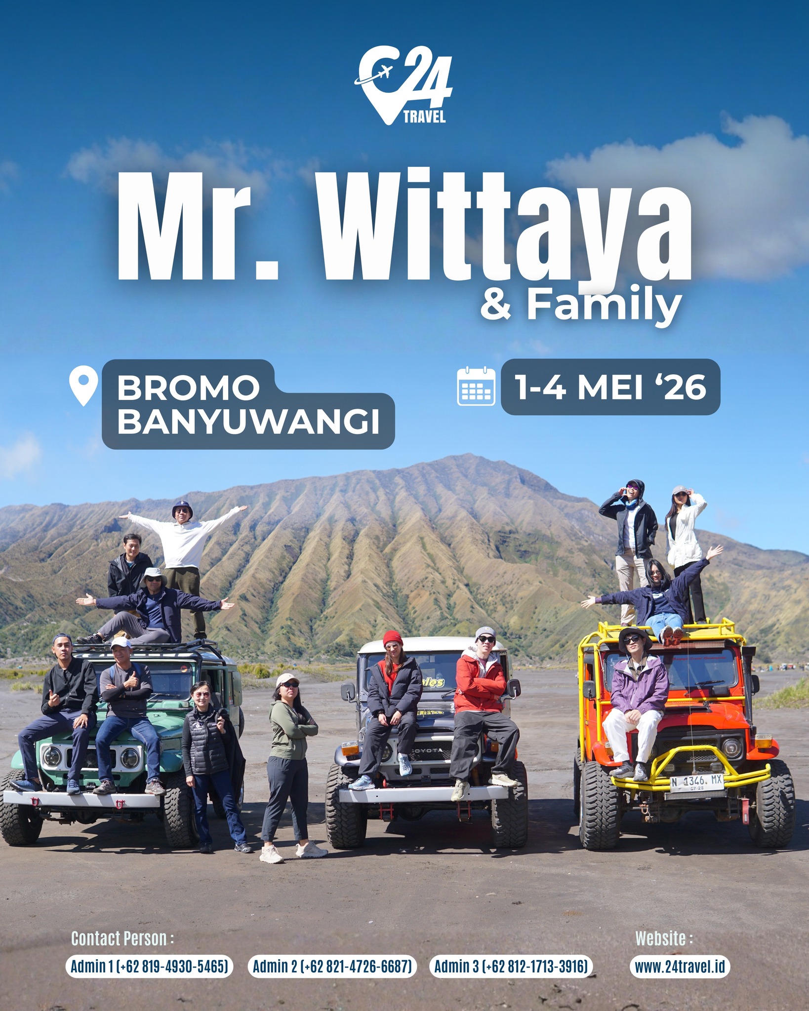 Liburan jadi lebih seru kalau sekalian explore banyak tempat keren ✨
Dari suasana Bromo sampai keindahan Ijen, semuanya punya pengalaman yang beda dan seru buat dinikmati bareng keluarga 🤍Yuk, agendakan trip santai yang bikin liburan terasa lebih lengkap dan berkesan 🌿Info promo & konsultasi klik link bio 👉 @24travel.id#24travel #semuabisaliburan #paketwisatabanyuwangi #tripbromoijen