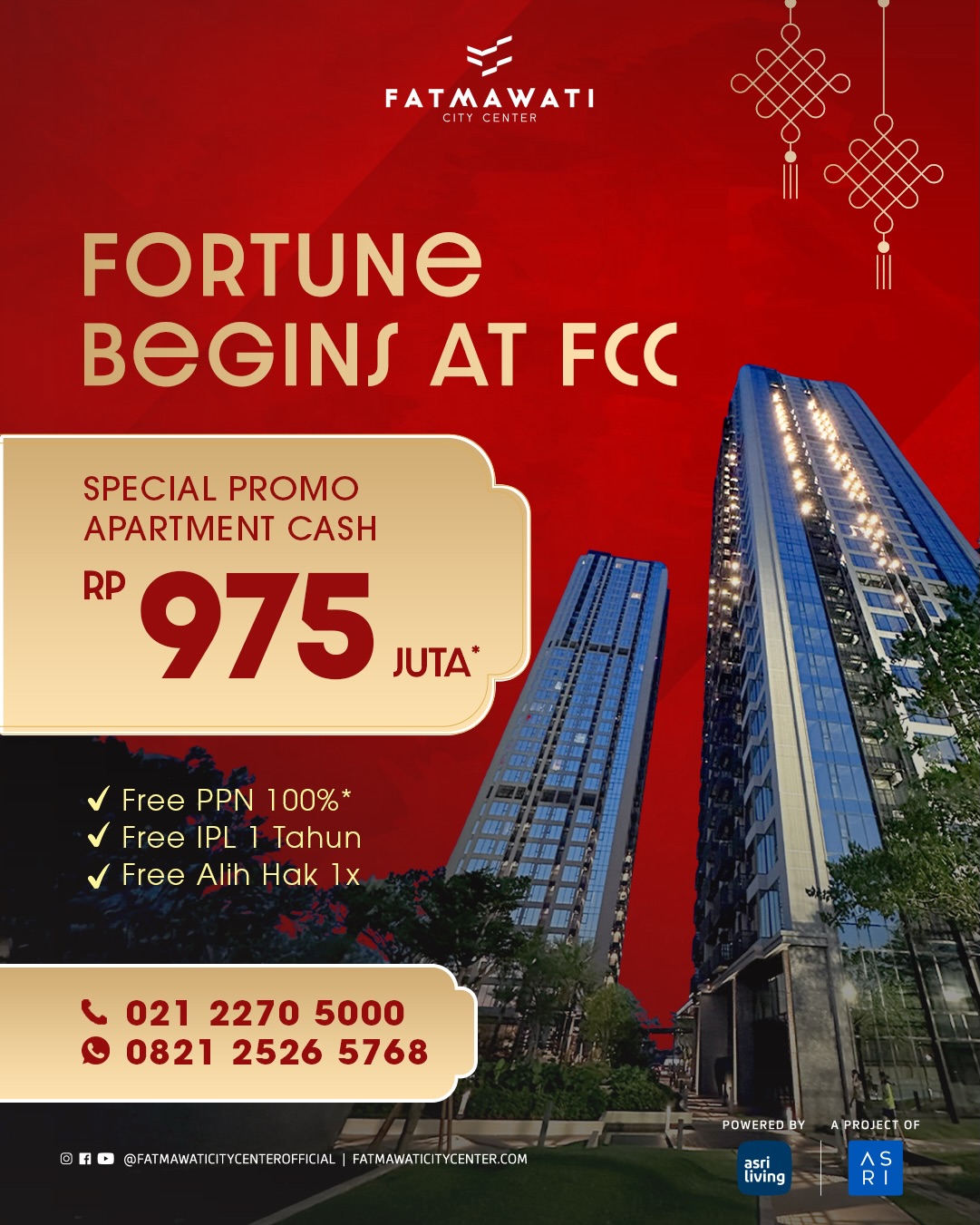 Tinggal di lokasi tepat, dengan rasa yang tenang.
Miliki apartemen Fatmawati City Center siap huni
Cash mulai Rp 975 juta
- Free PPN 100%*
- Free IPL 1 Tahun
- Free Alih Hak 1x
Lokasi strategis di JL TB Simatupang, Jakarta Selatan
📍Sebrang Stasiun MRT Fatmawati
📍Samping RS Fatmawati
Kunjungi show unit kami di:
🏡 Jl. TB Simatupang No.2, Jakarta Selatan
📞 Hubungi kami: (021) 2270 5000 / 0821 2526 5768
#FatmawatiCityCenter #ASRIProperty #Apartemenjakarta
#HunianIdaman #Apartmentjaksel #Fasilitasapartemen