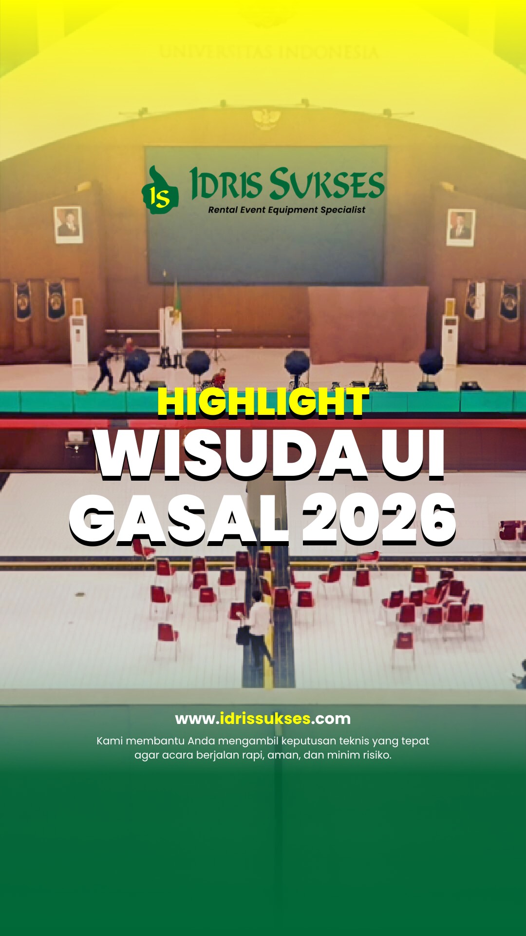 Alhamdulillah,
amanah untuk mendukung Wisuda UI telah kami jalankan dengan baik.
Terima kasih atas kepercayaan yang diberikan kepada PT IDRIS SUKSES.
#idrissukses #WisudaUI #BehindTheEvent #EventPreparation #EventVlog #ProsesEvent #EventSupport #Expoza