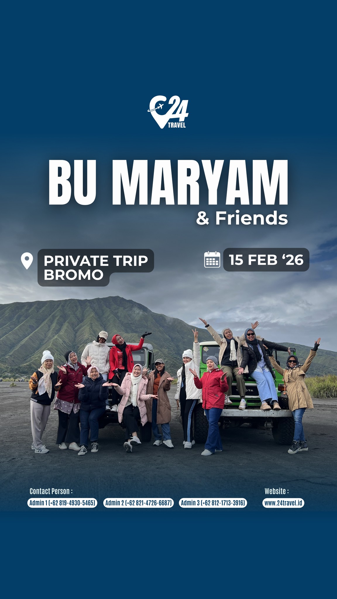 Ada momen yang terasa sederhana, tapi begitu hangat saat dijalani bersama sahabat.
Private Trip Bromo jadi ruang untuk tertawa, berbagi cerita, dan menikmati sunrise yang menenangkan hati.
Yuk, rencanakan liburan seru bareng sahabat agar setiap langkah terasa lebih bermakna.Info promo & konsultasi klik link bio 👉 @24travel.id#24travel #semuabisaliburan #paketwisatabromo #tripbromo