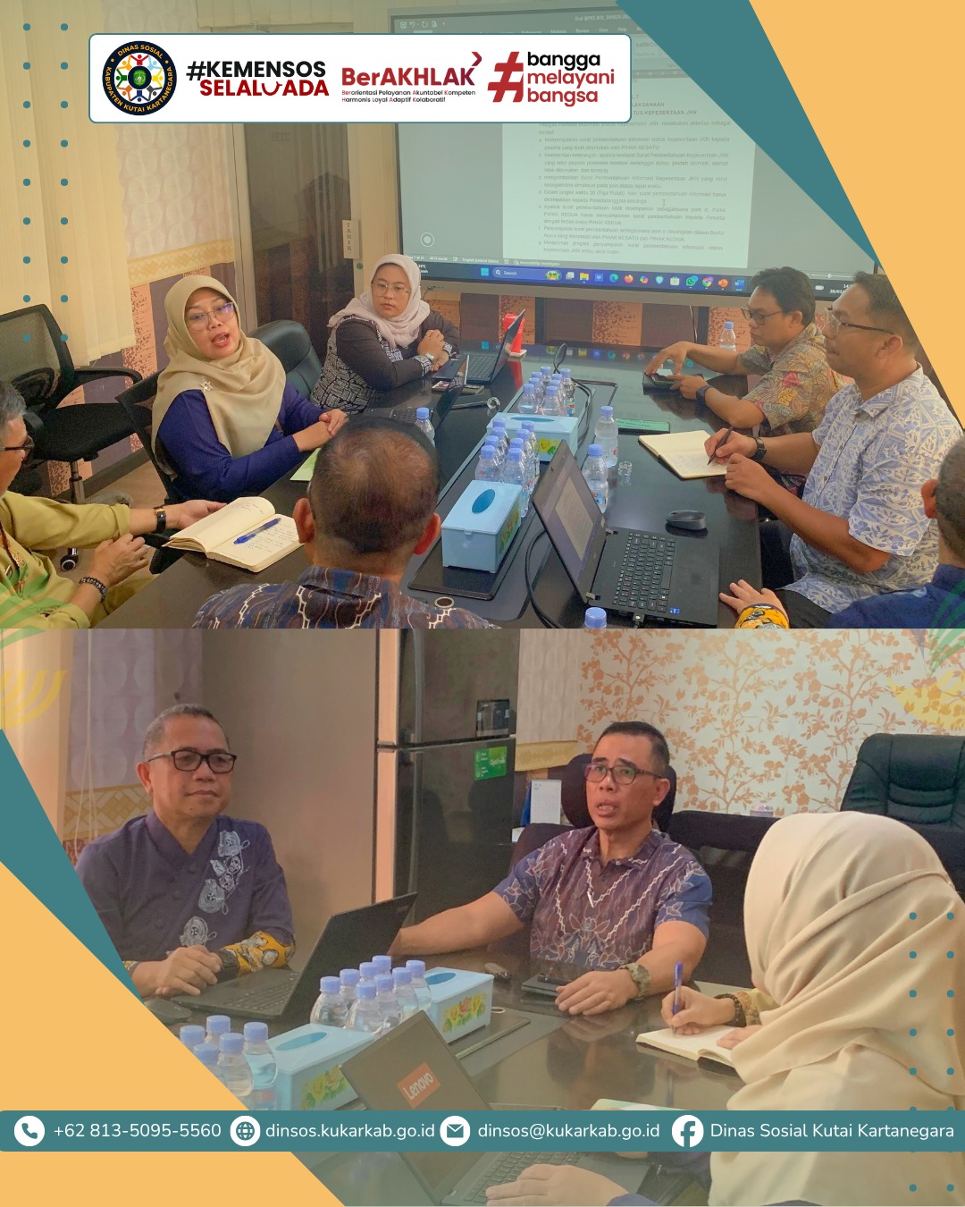 TENGGARONG, 26 Maret 2026 – BPJS Kesehatan bersama Dinas Sosial Kabupaten Kutai Kartanegara (Kukar) menggelar rapat pembahasan Perjanjian Kerja Sama (PKS) terkait pelaksanaan pemberian informasi status kepesertaan Jaminan Kesehatan Nasional (JKN).
.
.
.
.
.
Selengkapnya di : https://dinsos.kukarkab.go.id/index.php/2026/03/26/bpjs-kesehatan-dan-dinsos-kukar-bahas-pks-layanan-informasi-jkn/