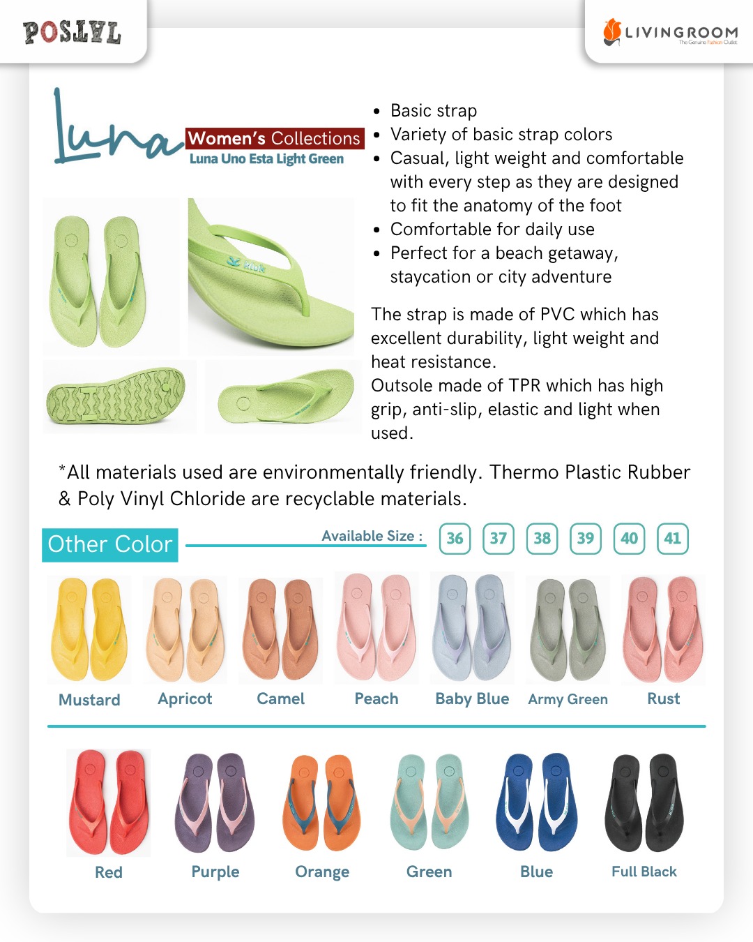 Siap melangkah lebih nyaman setiap hari? ✨
Di Livingroom kini hadir koleksi terbaru yaitu Kluk Sandal! Seri Luna Uno Esta Light Green ini didesain khusus mengikuti anatomi kaki, jadi dijamin super empuk dan ringan untuk menemani aktivitas harianmu.
Dari jalan-jalan santai di kota sampai staycation akhir pekan, this is your new go-to sandals! 🌿
#Livingroom #KlukSandal #LunaCollections #SandalWanita #EcoFriendlyFashion #LightGreen #SandalNyaman #NewArrival #LocalBrand #SummerVibes