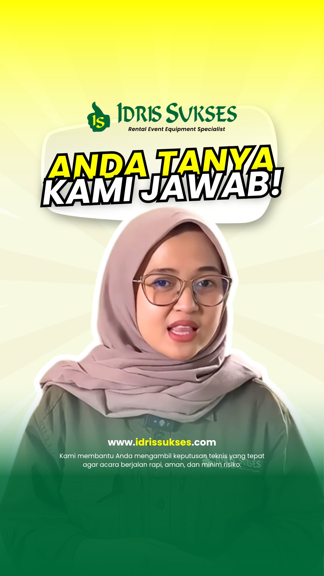 Punya pertanyaan lain? Langsung tumpahin di kolom komentar ya, nanti admin jawab di part selanjutnya! 👇🔥
#QnAEvent #IdrisSukses #DuniaEvent #PejuangEvent #LoadingMalam #VendorEventJakarta #TanyaIdris #SewaAlatPesta #EventLife
