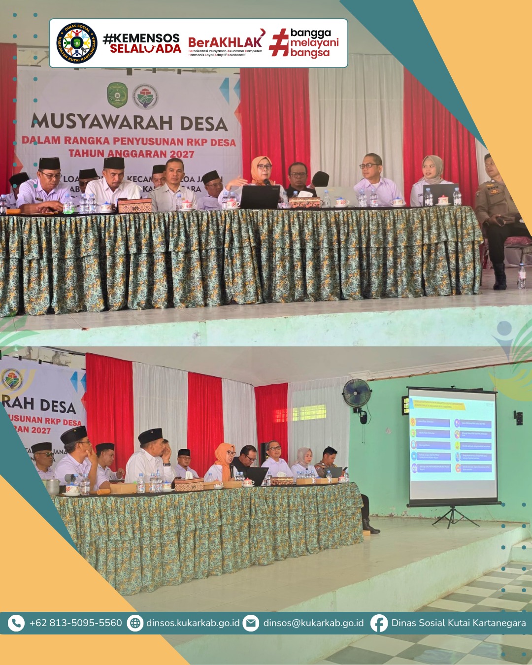 LOA JANAN, 13 Mei 2026 – Dalam upaya memperkuat jangkauan perlindungan sosial di tingkat desa, Kepala Dinas Sosial Kabupaten Kutai Kartanegara, Rinda Desianti, S.Sos., M.Si., hadir sebagai narasumber utama pada Musyawarah Desa (Musdes) Desa Loa Duri Ilir yang diselenggarakan oleh Badan Permusyawaratan Desa (BPD) pada Rabu, 13 Mei 2026. Kehadiran Kadis Sosial ini bertujuan untuk memberikan edukasi komprehensif mengenai berbagai skema bantuan sosial yang tersedia di wilayah Kutai Kartanegara, sekaligus menyelaraskan data kemiskinan desa dengan visi besar “Kukar Idaman Terbaik” dalam mewujudkan pemenuhan pelayanan dasar bagi seluruh lapisan masyarakat.
.
.
.
.
.
Selengkapnya di : https://dinsos.kukarkab.go.id/index.php/2026/05/14/dinas-sosial-kukar-sosialisasikan-program-etam-sejahtera-dalam-musdes-loa-duri-ilir/