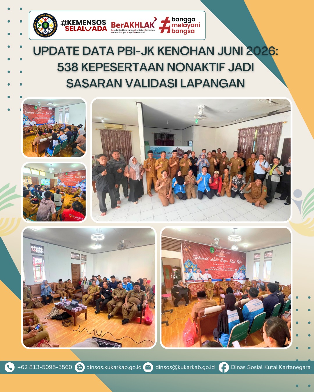 KENOHAN, 09 Juni 2026 – Memasuki pertengahan tahun 2026, Pemerintah Kabupaten Kutai Kartanegara melalui Dinas Sosial terus mengawal keakuratan data penerima jaminan kesehatan gratis. Berdasarkan data evaluasi berkala per 9 Juni 2026, tercatat sebanyak 538 jiwa kepesertaan Penerima Bantuan Iuran Jaminan Kesehatan (PBI-JK) di wilayah Kecamatan Kenohan telah dinonaktifkan oleh pemerintah pusat.
.
.
.
.
.
Selengkapnya di : https://dinsos.kukarkab.go.id/index.php/2026/06/09/update-data-pbi-jk-kenohan-juni-2026-538-kepesertaan-nonaktif-jadi-sasaran-validasi-lapangan/