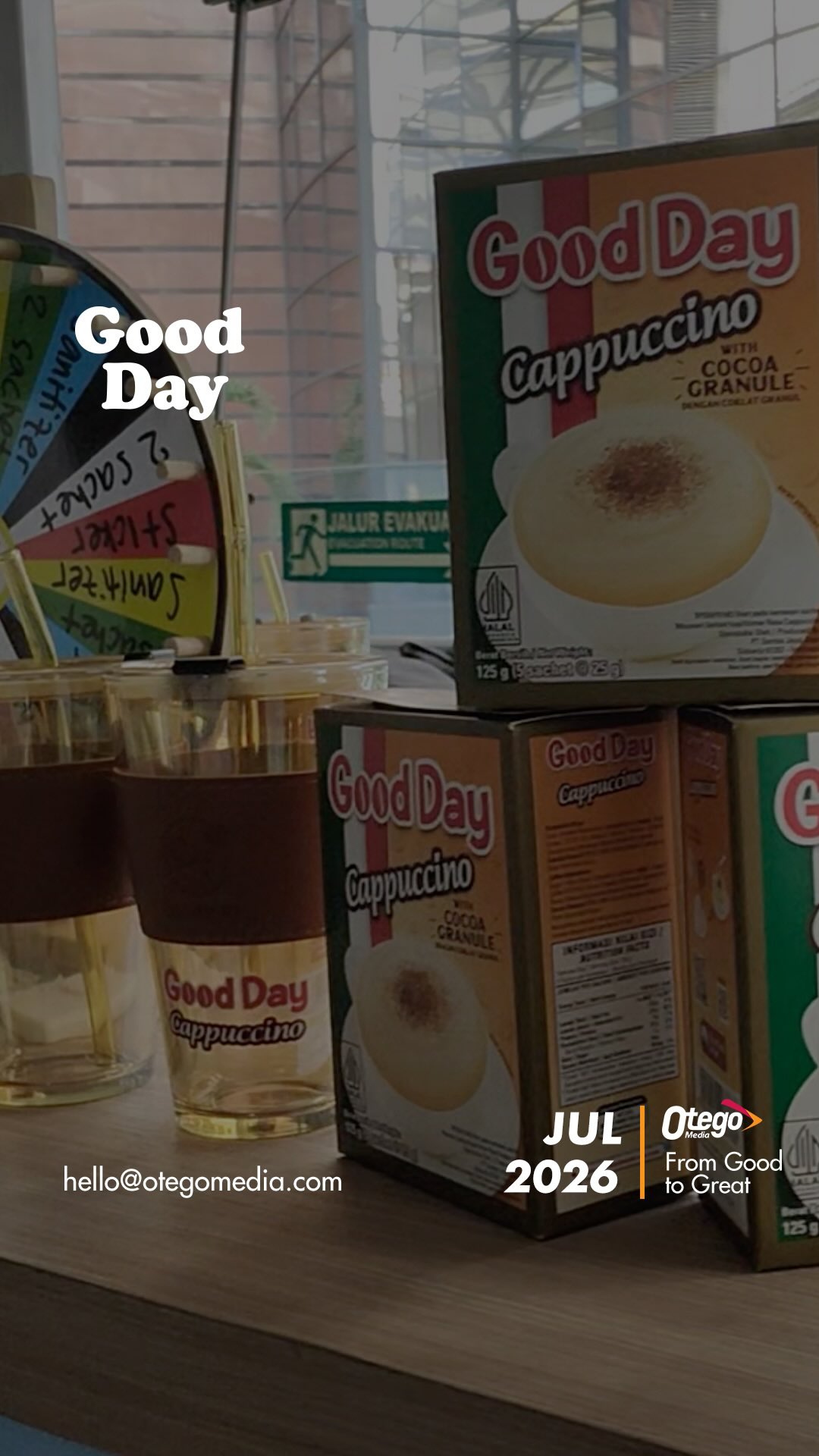 Secangkir Good Day Cappuccino siap nemenin setiap momen asikmu!
Dengan perpaduan cappuccino yang creamy dengan cocoa granule yang khas, siap bikin waktu santaimu terasa jadi makin spesial.