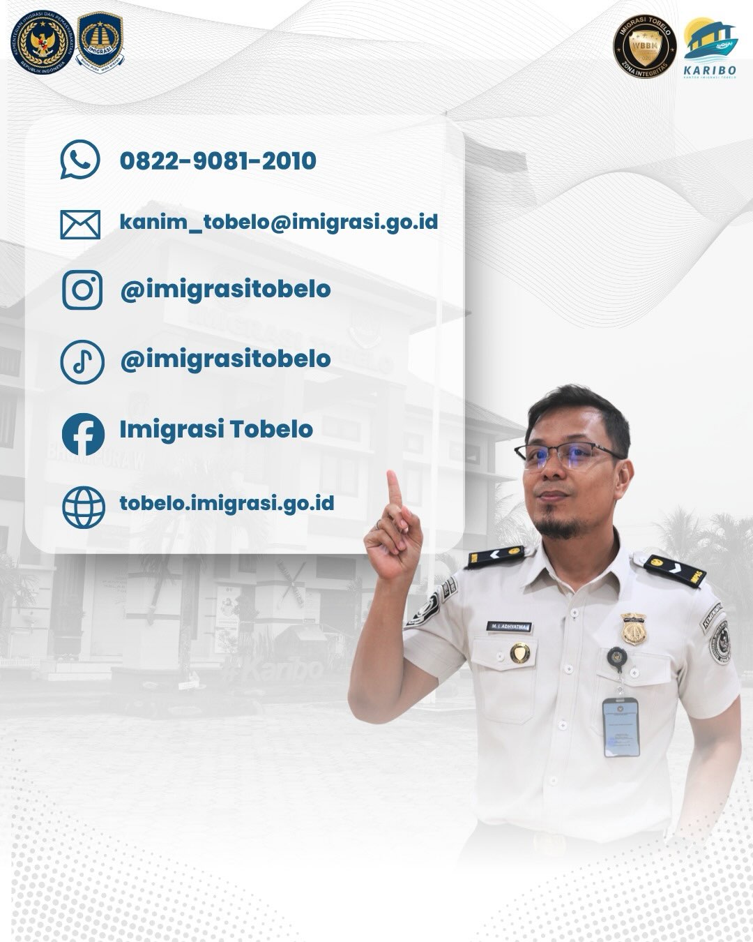 Sobat Karibo, ga usah bingung lagi jika ada kendala atau gangguan tentang paspor atau keimigrasian. langsung saja hubungi kanal resmi dari Imigrasi Tobelo atau bisa lewat nomor WhatsApp 082290812010 !
#kemenimipas #ditjen_imigrasi #reelsinstagram #paspor #hendarsammarantoko