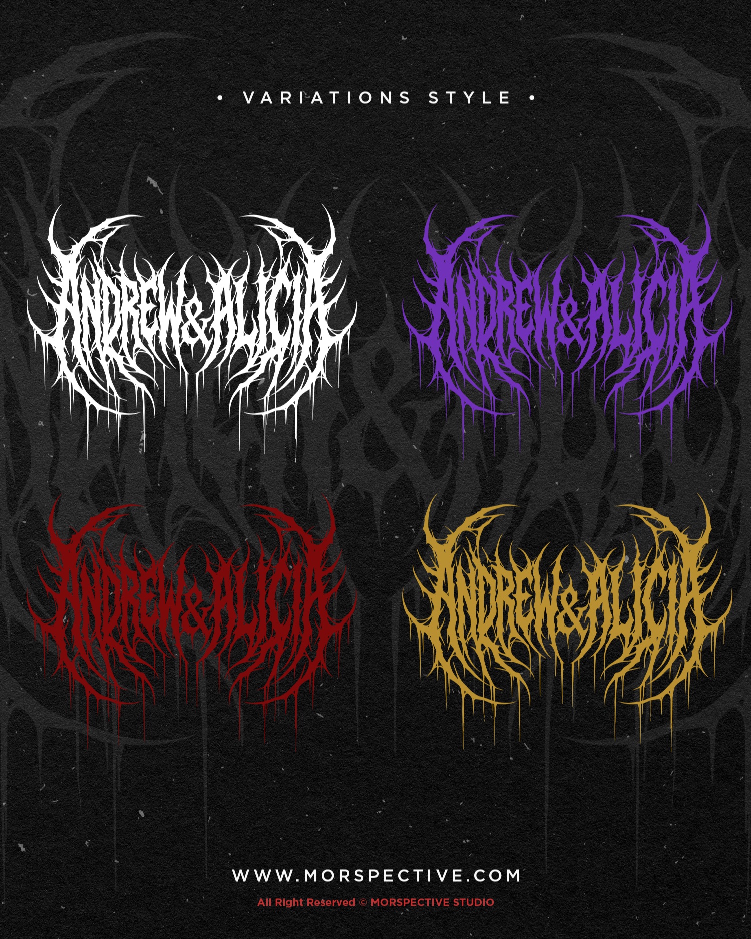 🔥- ANDREW & ALICIA - Custom Logo
Crafted by #Morspective
-Exclusive Logo Design.
-Text & color can request.
-PNG 600 DPI.
-Vector AI and EPS files.
-Another files can request.
Licensed :
-Full Copyright
-Commercial License.
Need Custom Design or Logo?,
Contact me at :
Morspective@gmail.com
Need More Dark Design? visit :
www.morspective.com
#metalfont #deathmetallogo #darkart #horrorart #blackmetalfont #customdesign #deathmetalfont #clothingdesign #darklogo #darklettering