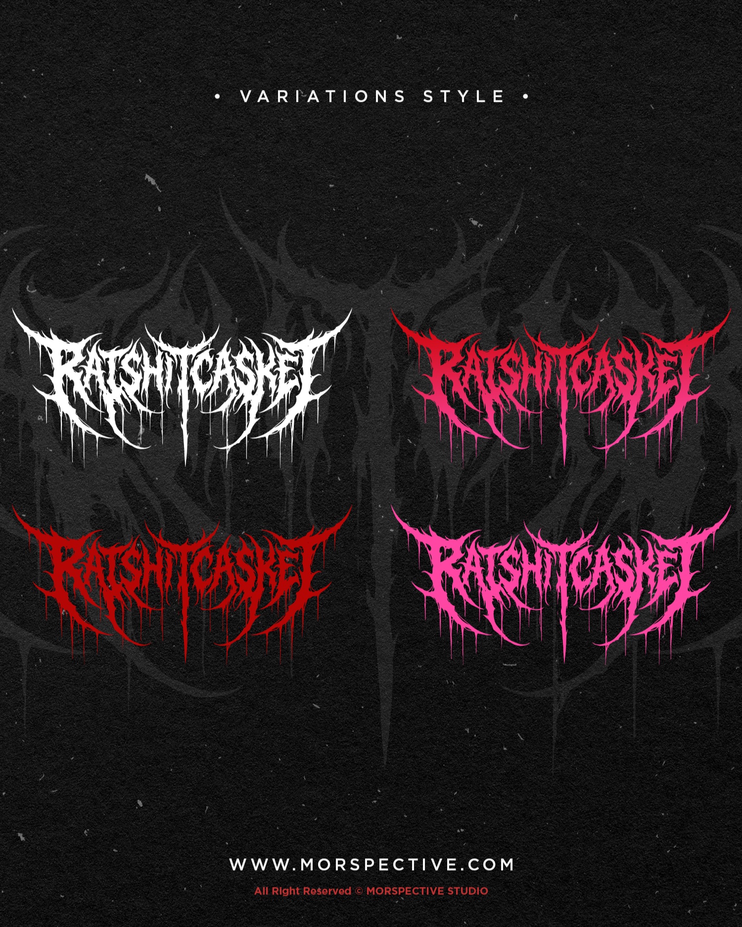 🔥- RATSHIT CASKET - Custom Logo
Crafted by #Morspective
-Exclusive Logo Design.
-Text & color can request.
-PNG 600 DPI.
-Vector AI and EPS files.
-Another files can request.
Licensed :
-Full Copyright
-Commercial License.
Need Custom Design or Logo?,
Contact me at :
Morspective@gmail.com
Need More Dark Design? visit :
www.morspective.com
#metalfont #deathmetallogo #darkart #horrorart #blackmetalfont #customdesign #deathmetalfont #clothingdesign #darklogo #darklettering