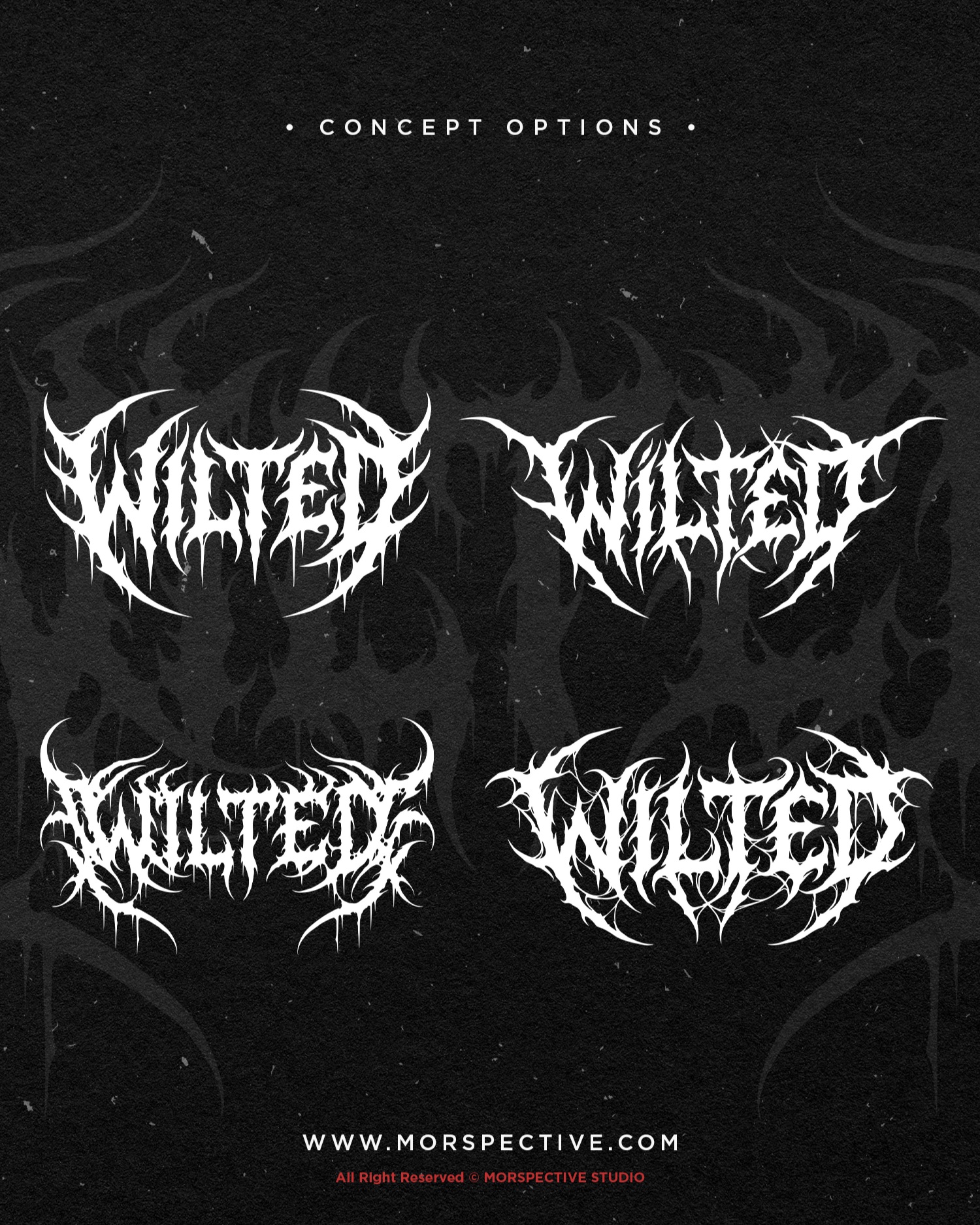🔥- WILTED - Custom Logo
Crafted by #Morspective
-Exclusive Logo Design.
-Text & color can request.
-PNG 600 DPI.
-Vector AI and EPS files.
-Another files can request.
Licensed :
-Full Copyright
-Commercial License.
Need Custom Design or Logo?,
Contact me at :
Morspective@gmail.com
Need More Dark Design? visit :
www.morspective.com
#metalfont #deathmetallogo #darkart #horrorart #blackmetalfont #customdesign #deathmetalfont #clothingdesign #darklogo #darklettering