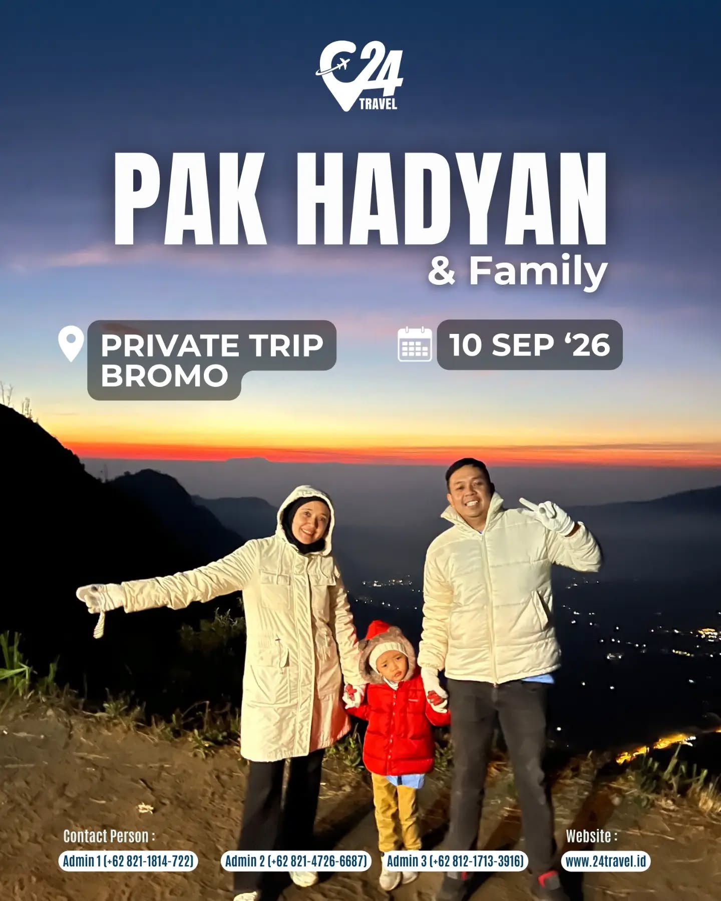 A little adventure, beautiful views, and quality time together.
Private Trip Pak Hadyan & family 🤍
Info promo & konsultasi klik link bio @24travel.id
#24travel #semuabisaliburan #paketwisatabromo #tripbromo